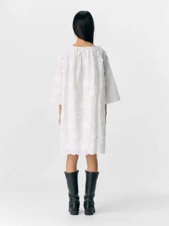 Object naisten mekko, K-OBJMINAN RE 3/4 O-NECK SHORT DRESS White