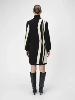 Object Naisten Neulemekko, OBJRAY L/S KNIT ROLLNECK DRESS AOP NOOS Black Sandshell Vert