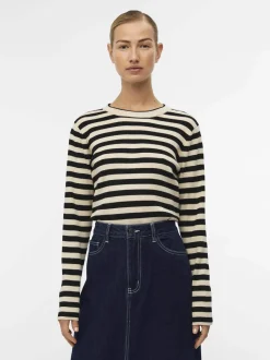 Object Naisten Neule, OBJESTER SLI L/S KNIT PULLOVER NOOS Raidallinen Musta