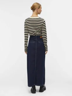 Object Naisten Neule, OBJESTER SLI L/S KNIT PULLOVER NOOS Raidallinen Musta