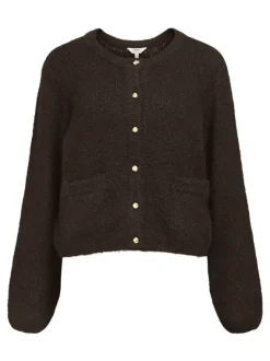 Object naisten neuletakki, OBJSAGGIA RE L/S KNIT CARDIGAN Seal Brown