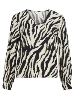 Object naisten pusero, OBJJACIRA L/S V-NECK TOP Beige Kuosi