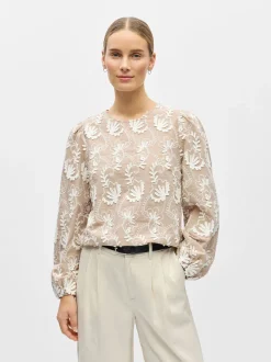 Object naisten pusero OBJMYA RE L/S Top, Humus Cloud dancer