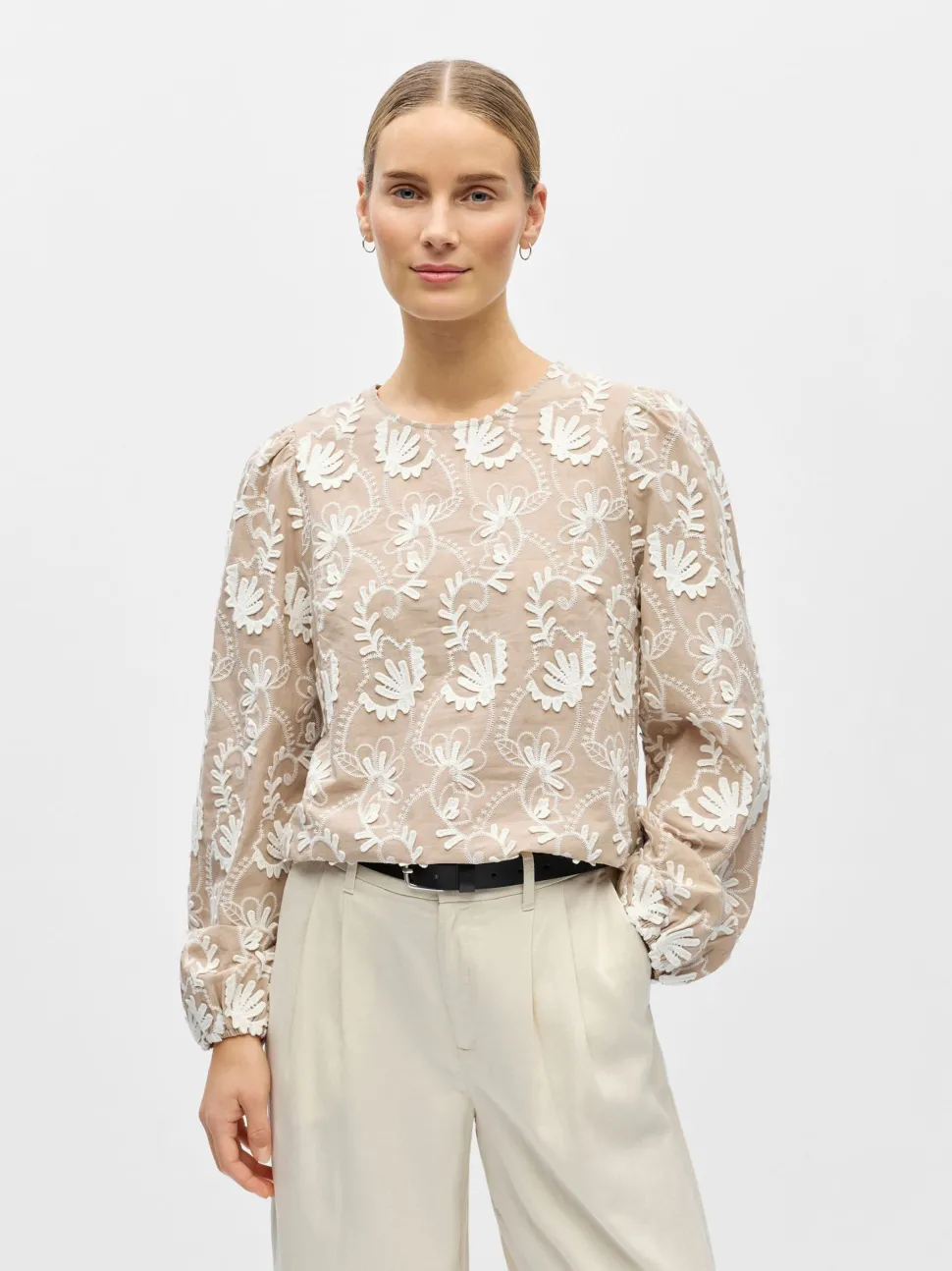 Object naisten pusero OBJMYA RE L/S Top, Humus Cloud dancer