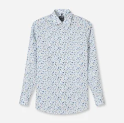 Olymp kauluspaita +Hiha Luxor Modern Fit Floral Print, valkopohjainen kuosi