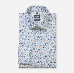 Olymp kauluspaita +Hiha Luxor Modern Fit Floral Print, valkopohjainen kuosi