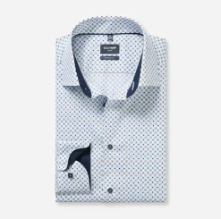 Olymp kauluspaita Luxor Modern Fit Microprinted, valkopohjainen kuosi