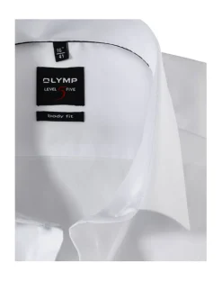 Olymp Level Five Kauluspaita, Body Fit Tuplamansetti + hiha Valkoinen