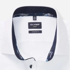 Olymp miesten kauluspaita, 042 LUXOR MODERN FIT CONTRAST WOVEN Valkoinen