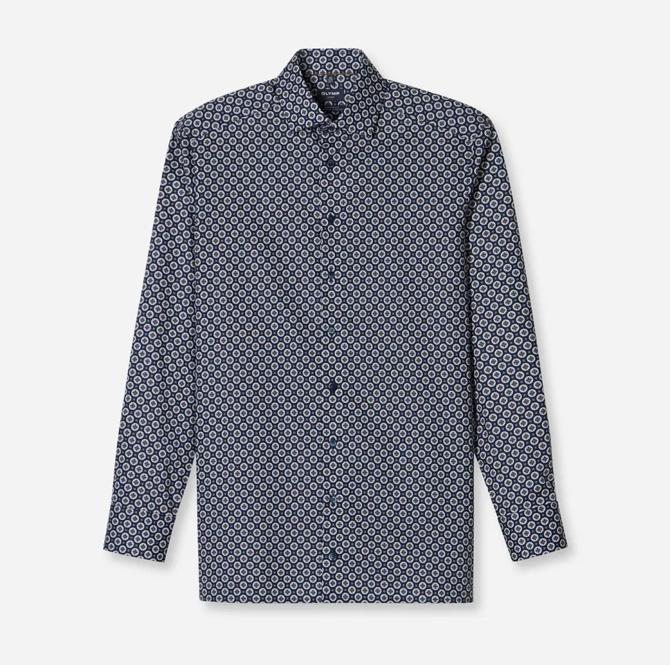 Olymp miesten kauluspaita, 042 LUXOR MODERN FIT MICRO PRINT Sininen Kuosi