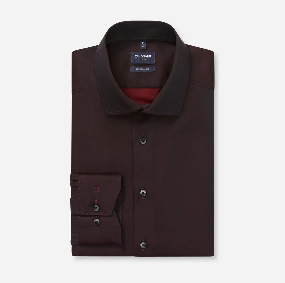 Olymp miesten kauluspaita 042 LUXOR MODERN FIT SATIN, viininpunainen
