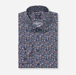 Olymp miesten kauluspaita, 042 LUXOR MODERN FIT FLORAL PRINT Tummansininen