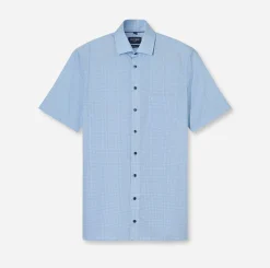 Olymp miesten lyhythihainen kauluspaita, 1264-72-11 SS SEASONAL SHIRT Sininen Kuosi