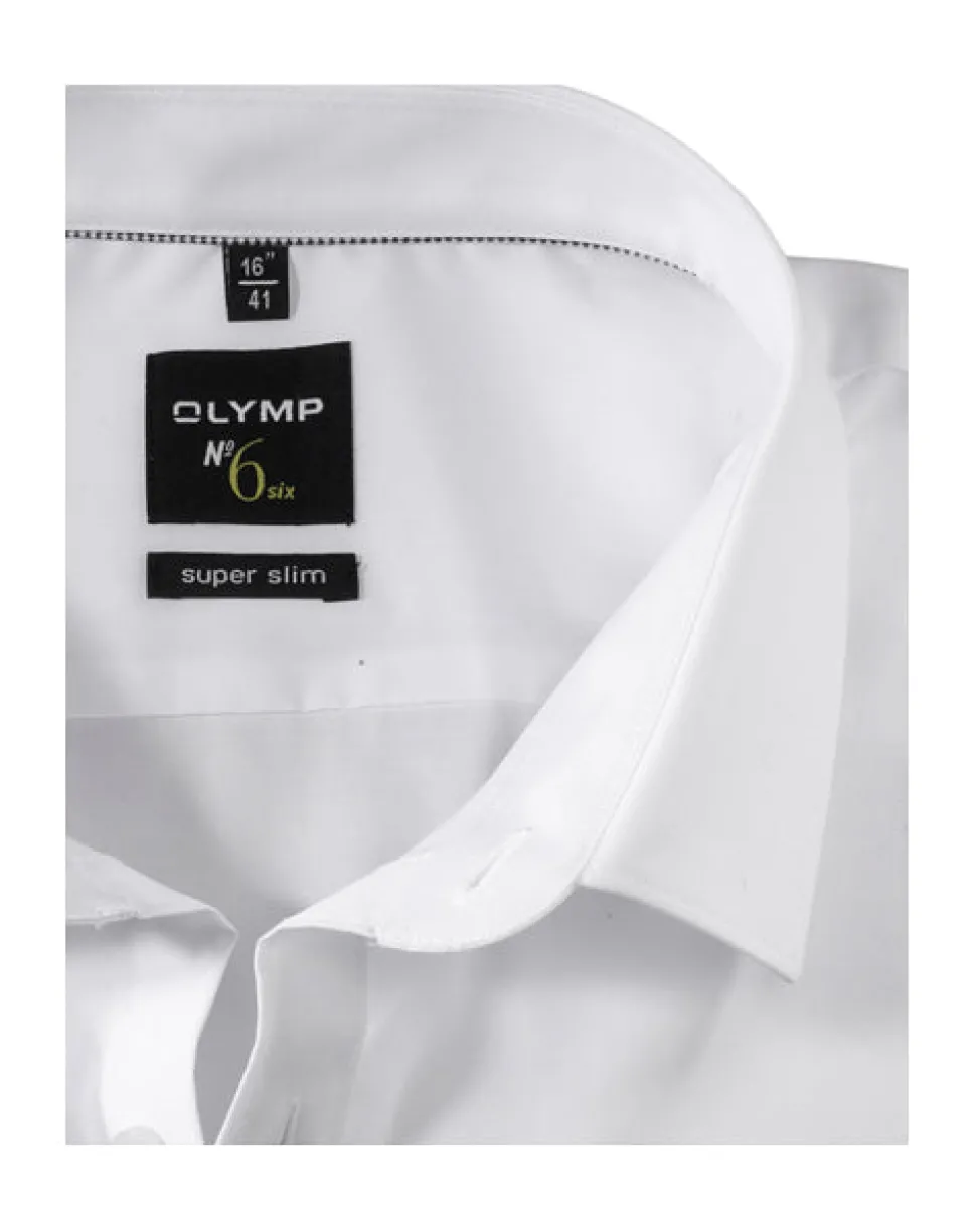 Olymp No 6 Kauluspaita, Super Slim Valkoinen