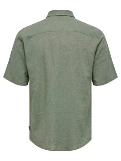 Only and Sons Miesten Kauluspaita ONSCAIDEN SS SOLID LINEN Armeijanvihreä
