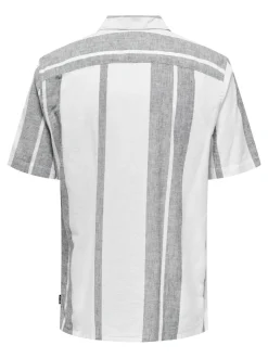 Only and Sons Miesten Kauluspaita, CAIDE STRIPE LINEN SHIRT NOS Raidallinen Harmaa