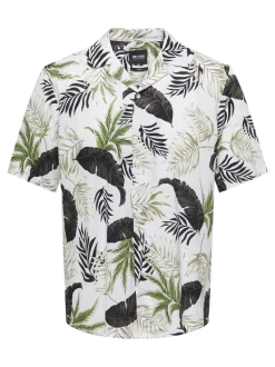 Only and Sons miesten kauluspaita, WAYNE LIFE VISCOSE SHIRT Valkopohjainen Kuosi