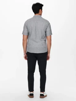 Only and Sons Miesten Kauluspaita ONSCAIDEN SS SOLID LINEN Sininen Kuosi