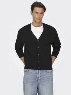 Only and Sons miesten neuletakki ONSTING LIFE REG LS CARDIGAN KNIT NOOS, musta