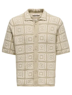 Only and Sons miesten paita, BART RLX SS SHIRT KNIT Silver Lining Egret