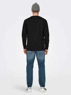 Only and Sons miesten pitkähihainen t-paita,FRED LONG SLEEVE T-SHIRT Musta