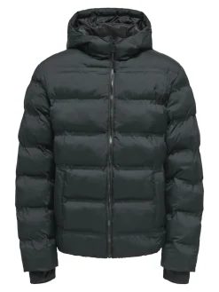Only and Sons miesten takki K UNION SEAMLES LIFE HOOD PUFFER JACKET, musta