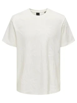Only and Sons miesten t-paita, MARCO LIFE PALM JACQUARD Cloud Dancer