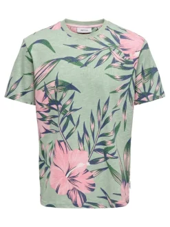 Only and Sons Miesten T-paita ONSKLOP REG SS FLORAL TEE Vihreä Kuosi
