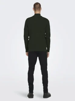 Only and Sons neule, PHIL COTTON HALF ZIP Armeijanvihreä