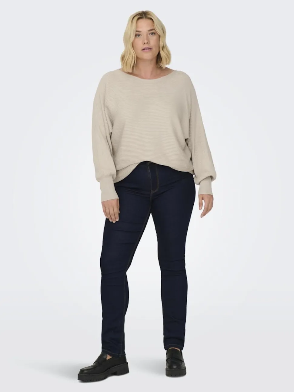 Only Carmakoma naisten neule, CARNEW ADALINE L/S PULLOVER KNT Luonnonvalkoinen
