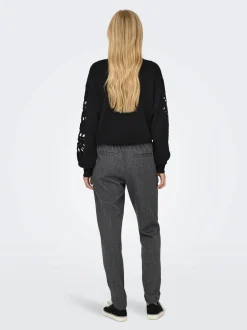 Only Naisten Housut, ONLPOPTRASH-ELISE EASY MELANGE PANT NOOS Harmaa Kuosi