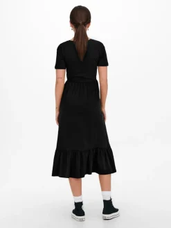 Only naisten mekko, ONLMAY LIFE S/S PEPLUM CALF DRESS JRS Musta