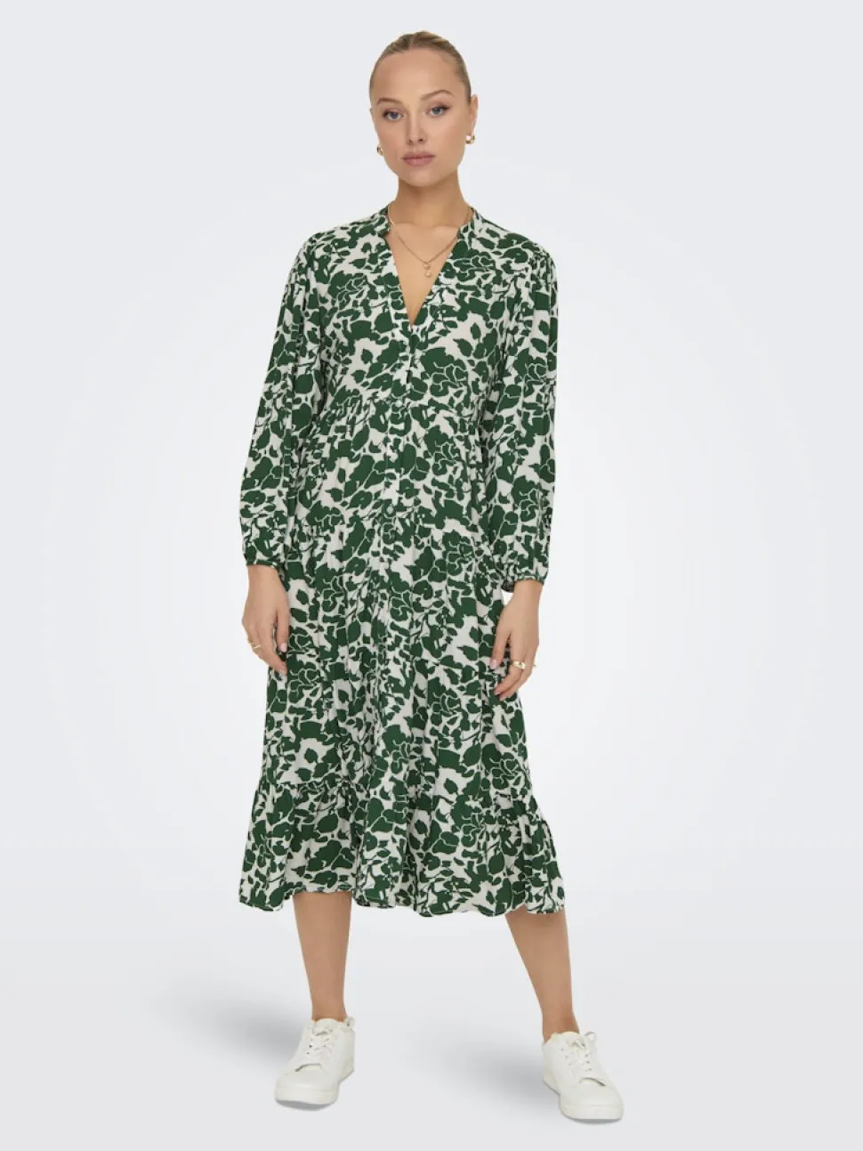 Only naisten mekko, ONLMILANA 7/8 DRESS WVN Vihreä Kuosi