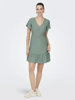 Only naisten mekko, ONLSANDRA S/S V-NECK DRESS Mintunvihreä
