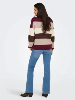 Only naisten neuleet, ONLATIA LS STRIPE PULLOVER Viininpunainen Kuosi