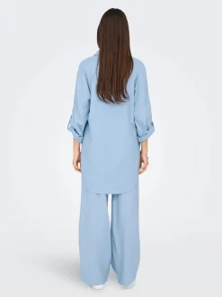 Only naisten tunika, ONLCARO 3/4 LINEN BL TUNIC CC PNT Vaaleansininen