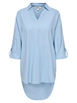 Only naisten tunika, ONLCARO 3/4 LINEN BL TUNIC CC PNT Vaaleansininen