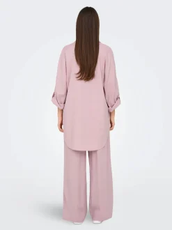 Only naisten tunika, ONLCARO 3/4 LINEN BL TUNIC CC PNT Vaaleanpunainen