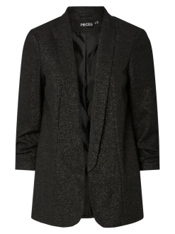 Pieces naisten bleiseri PCBOSELLA 3/4 GLITTER BLAZER NOOS, Black silver