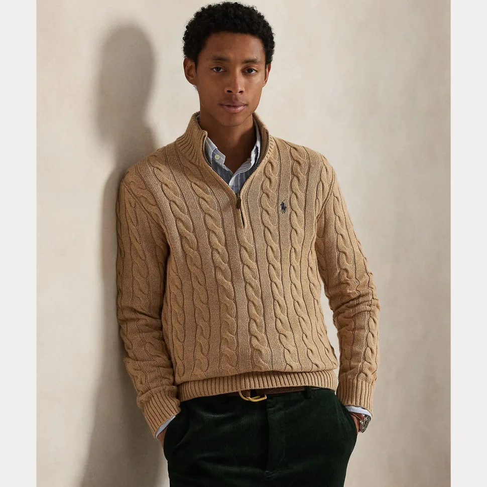 Polo Ralph Lauren Miehet Neulepusero Cotton Cable LS Half Zip Beige