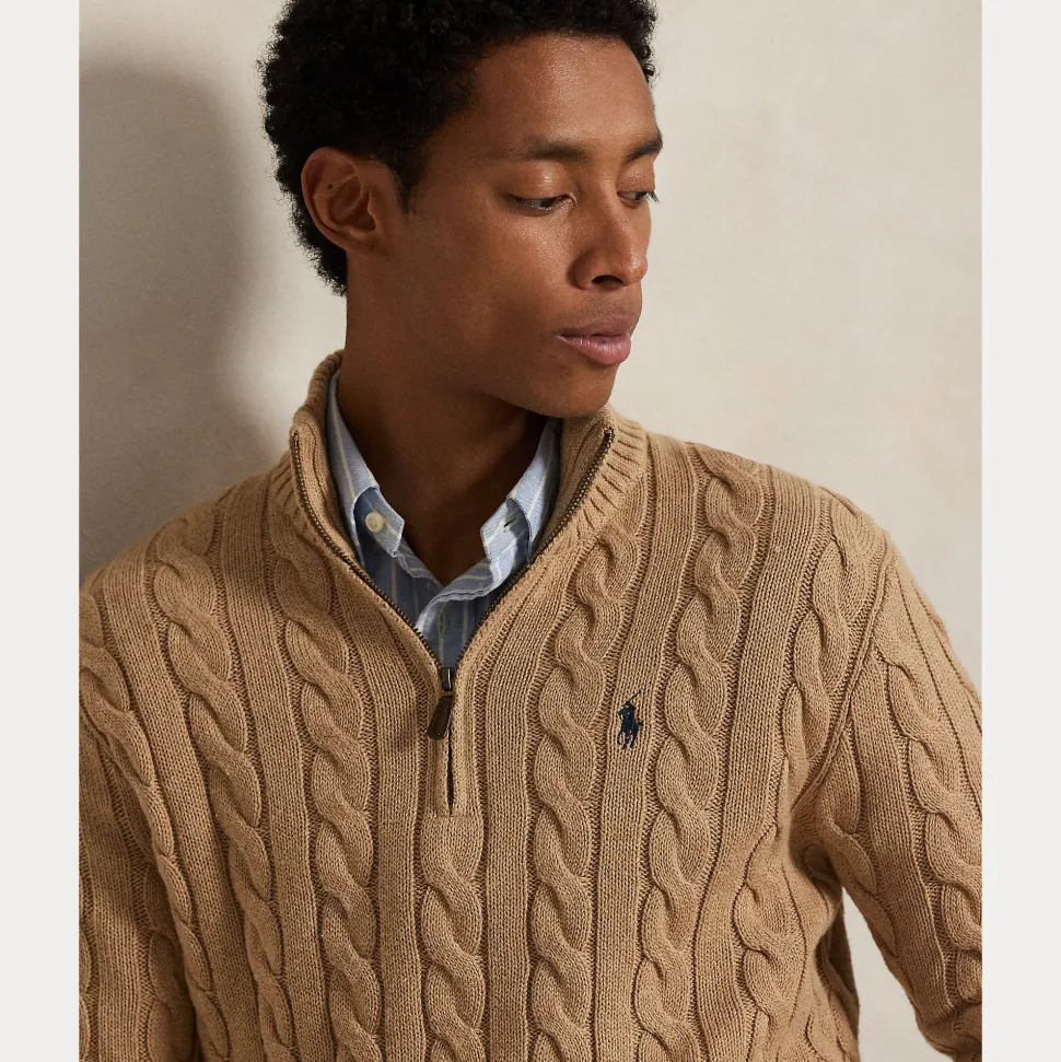 Polo Ralph Lauren Miehet Neulepusero Cotton Cable LS Half Zip Beige
