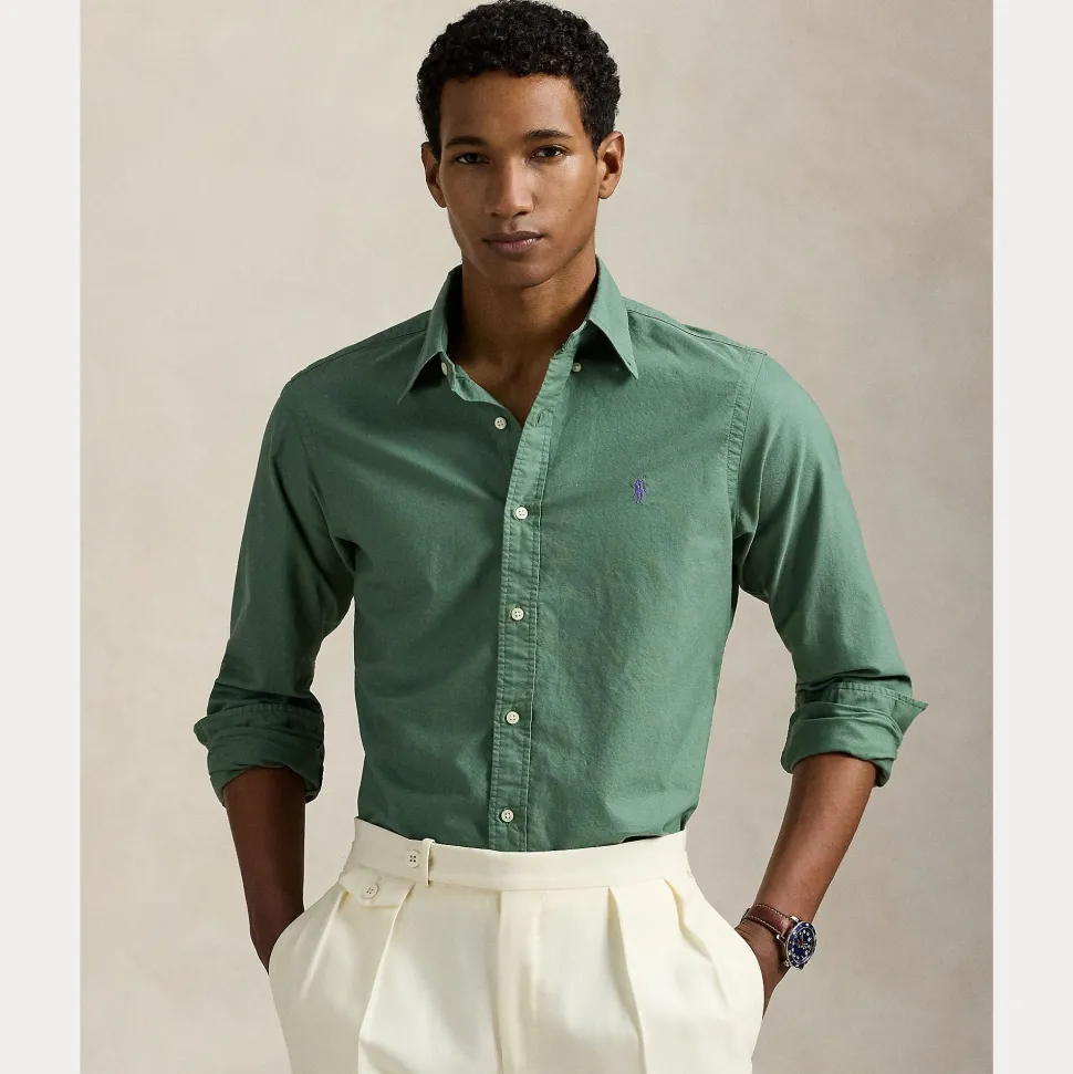 Polo Ralph Lauren miesten kauluspaita, SLIM FIT GARMEND WASHED OXFORD SHIRT Vihreä