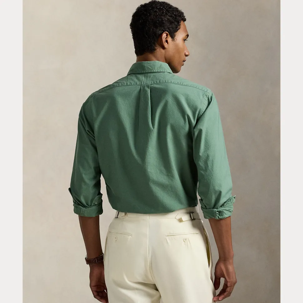 Polo Ralph Lauren miesten kauluspaita, SLIM FIT GARMEND WASHED OXFORD SHIRT Vihreä