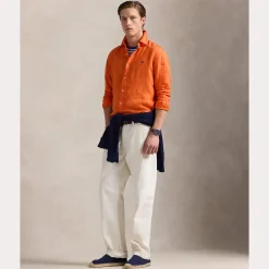 Polo Ralph Lauren miesten kauluspaita, POLO LINEN SHIRT LS CUSTOM FIT Oranssi