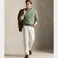 Polo Ralph Lauren miesten neulepaita Cotton Cable LS Drive Pullover, vaaleanvihreä