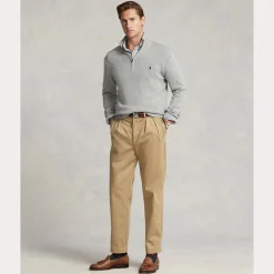 Polo Ralph Lauren miesten neulepaita Cotton Hlaf Zip Pullover, vaaleanharmaa