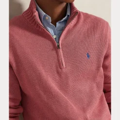 Polo Ralph Lauren miesten neulepaita Cotton Hlaf Zip Pullover, pinkki
