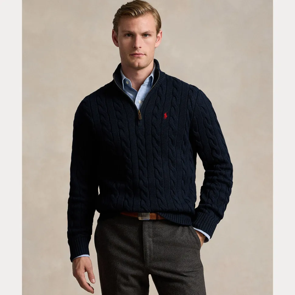 Polo Ralph Lauren miesten neulepusero Cotton Cable LS Driver Half Zip Pullover, tummansininen