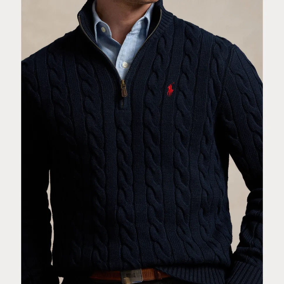 Polo Ralph Lauren miesten neulepusero Cotton Cable LS Driver Half Zip Pullover, tummansininen