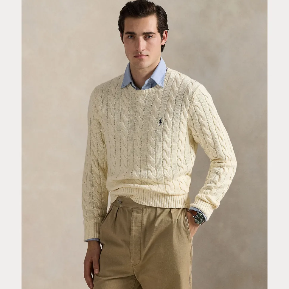 Polo Ralph Lauren miesten neule, LS DRIVE LONG SLEEVE PULLOVER Valkoinen